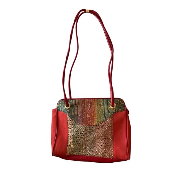 Tres Zeta Abstract Art Red Suede Leather Crossbody Handbag Purse Italy Vintage - Picture 8 of 11